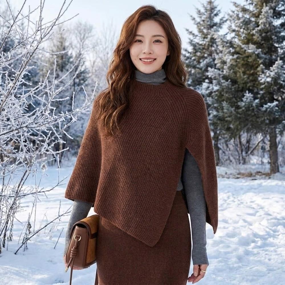 Pullover Women Cape Thicken High Neck Scarf Elegant Knitted Shawl Girl