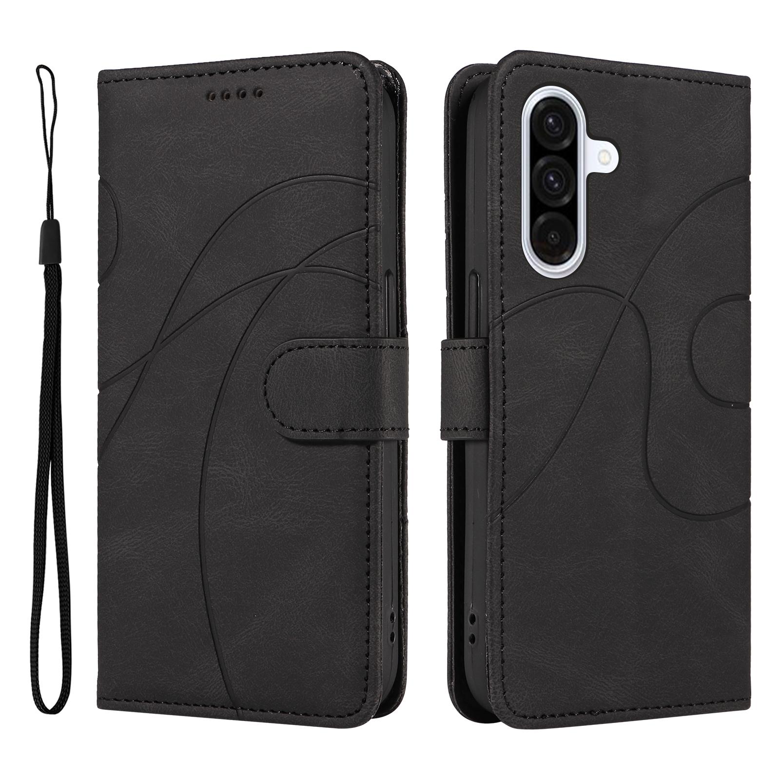 

For Samsung Galaxy A36 5G Wallet Case Leather Phone Cover Stand with Curved Line Design - Black A
