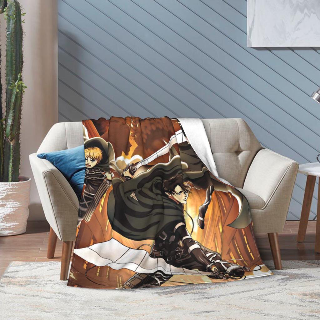 Attack On Titan Eren Anime Cartoon Knitted Blankets Fighter Wool Throw Blanket Home Print Lightweight Bedspreads Multi-function