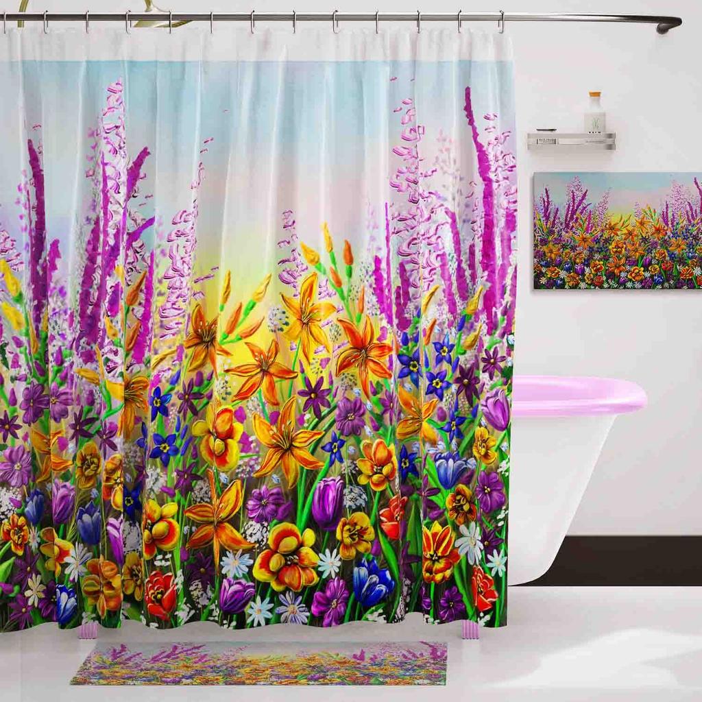 Cherry Blossom Shower Curtain, Spring Floral Japanese Sakura Bathroom Decor Polyester Fabric Waterproof Bath Curtain With Hooks