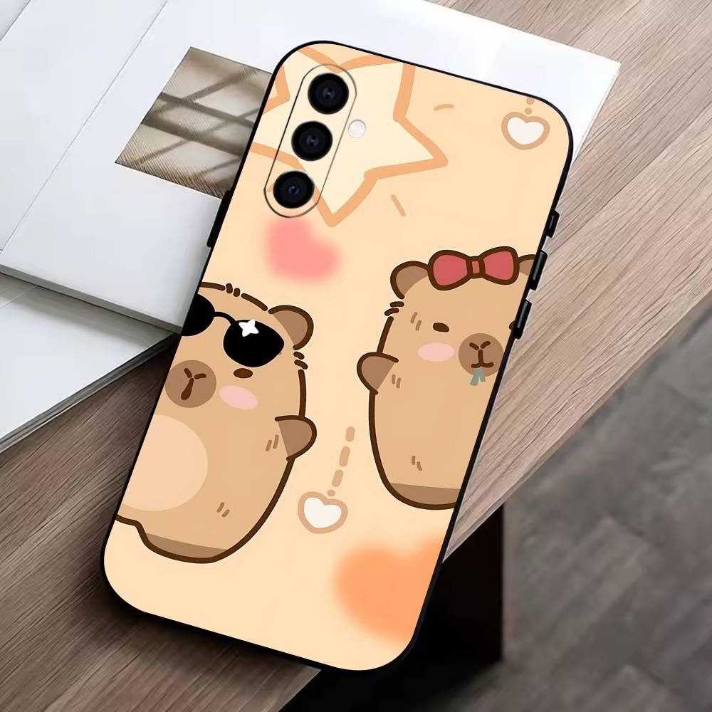 Cute K-Kawaii Capybara Phone Case Black Silicone Soft For Samsung Galaxy A73,A72,A71,A70,A53,A52,A51