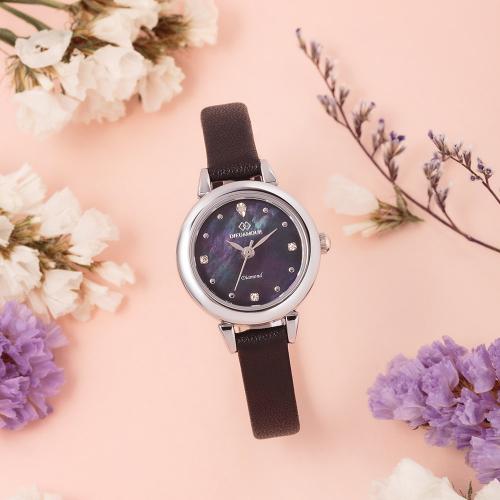 [D'EUX AMOUR] D'EUX AMOUR Women's Diamond Leather Band Watch DAW3102L-BK