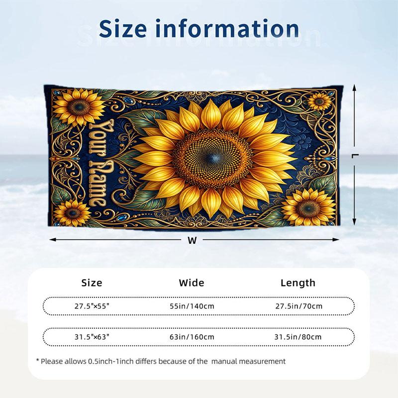 Sunburst Art Theme Quick Dry Beach Towel Custom Name Text Print Large Sand Resistant Towel Beach Vacation