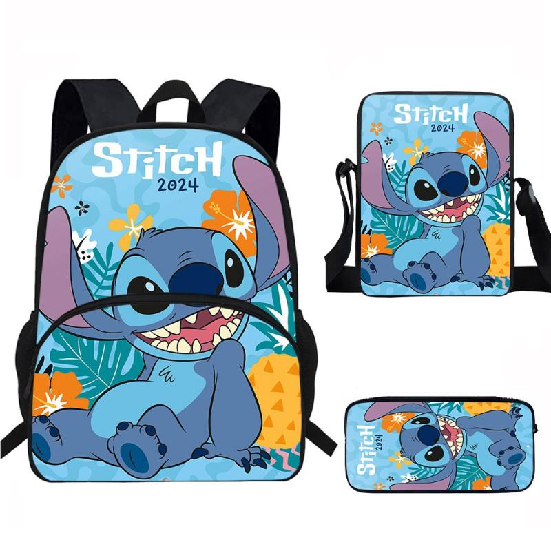 Stitch Kids School Backpack Set Elementary Students Oxford Fabric Ergonomic Design Printed Cartoon 3-Piece Bundle