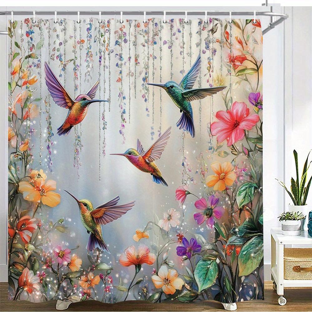 1Pcs Shiny Butterfly Flower Waterproof Shower Curtain Modern Polyester Bathroom Partition 12 Hooks