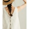 Women Clothing Vintage Simple Causal Vacation with Buttons Linen Tank Tops Summer Female V Neck White Loose Sleeveless Vest