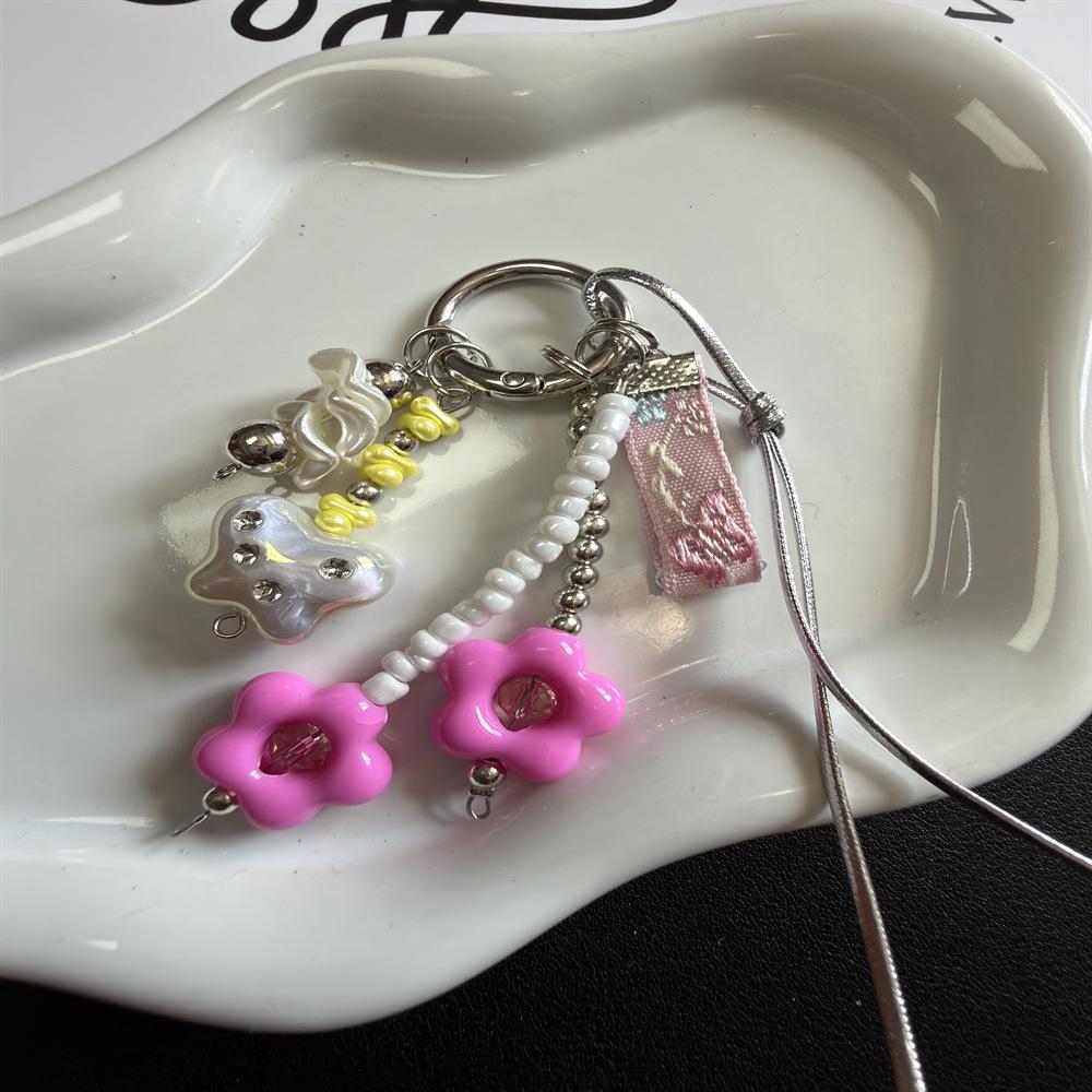 Colorful Handmade Beaded Floral Keychain & Phone Charm