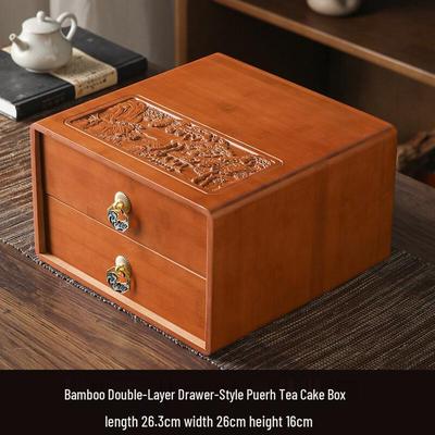 Yipan Bamboo Double-Drawer Pu-erh Tea Cake Box