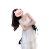 Women's Summer French White V-neck Lace Trim Camisole Dress