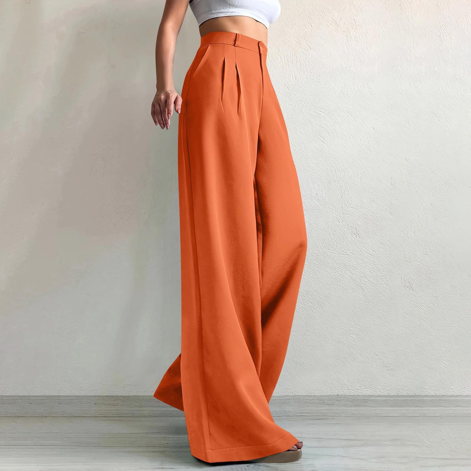 

Рабочие брюки женские деловые повседневные с высокой посадкой и широкими штанинами, нарядные рабочие наряды M оранжевый