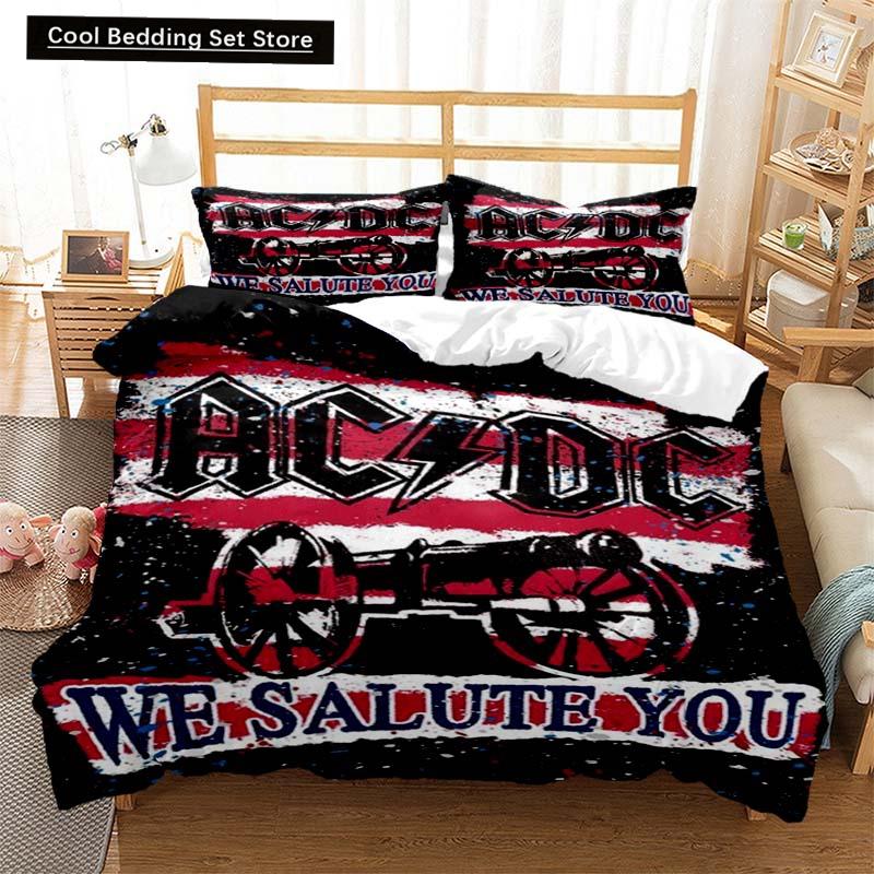 2024 Fashion AC_DC Rock Band Bedding Set Boys Girls Twin Queen Size Duvet Cover Pillowcase Bed Kids Adult Fashion Home Textiles