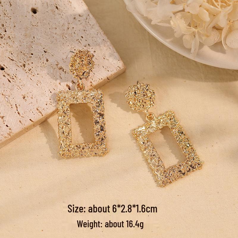 Minimalist Water Drop & Trapezoid Square Earrings - Retro Studs for Women