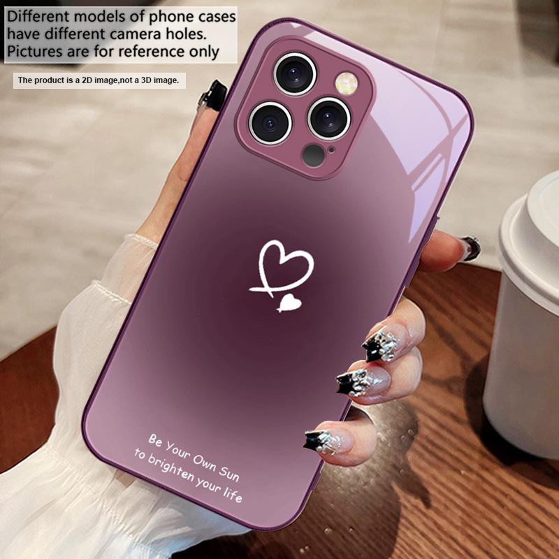 Farbverlauf Herzform Für iPhone 16 E 15 14 13 Plus 12 mini 11 Pro Max XR Xs Max 16E X 7 8 6 6S 22 Gehärtetes Glas Handyhülle