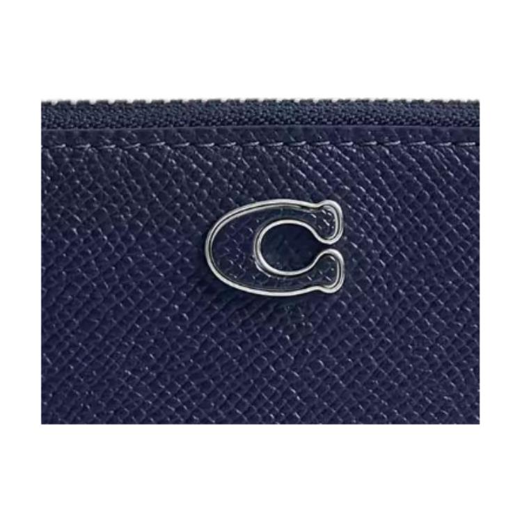 Coach Zip Around 11 Crossgrain Leather Card Case Small Women Accessories Dark-Blue CU220-DEB