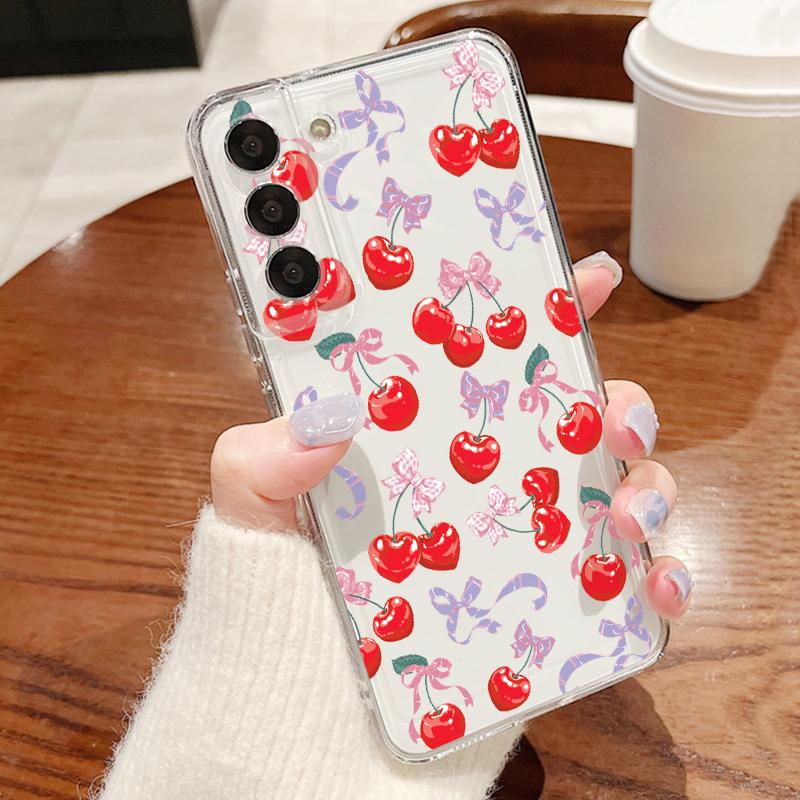 Funda de Fruta Cereza de Dibujos Animados Para Samsung A57 S26 Ultra A37 A17 A56 A36 A26 A16 A55 A35 A25 A15 A54 5G S21 FE S22 S23 S24 S25 Plus Cubierta Suave de TPU Transparente