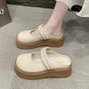 Baotou half slippers women's outer wear spring and summer new pearl thick-bottomed Mary Jane cool slippers