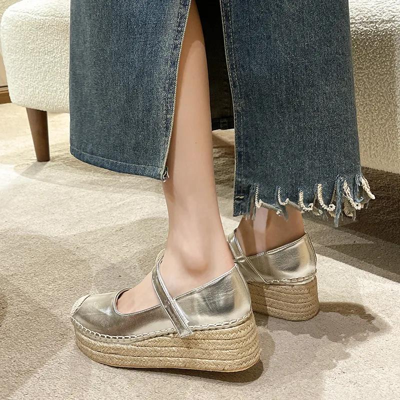 Spring Rome Sandals Weave Wedges Platform Shoes Women Dress High Heels Mary Janes Shoes Party Pumps Female