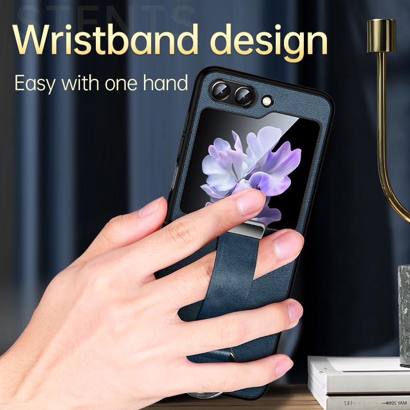 SULADA Fashion Series for Samsung Galaxy Z Flip5 5G Phone Case PU Leather+PC Wristband Kickstand Protective Cover