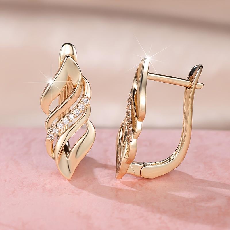 Luxusní zlaté duté geometrické náušnice pro ženy s lesklým zirkonem na denní nošení etnické šperky