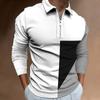 Mens Color Block Zipper Casual Slim Fit Long Sleeve Polo Shirt