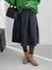 Korean Retro Wool Blend Pleated Midi Skirt for Women - Elastic Waist, Loose Fit, Slimming, Commuter Style