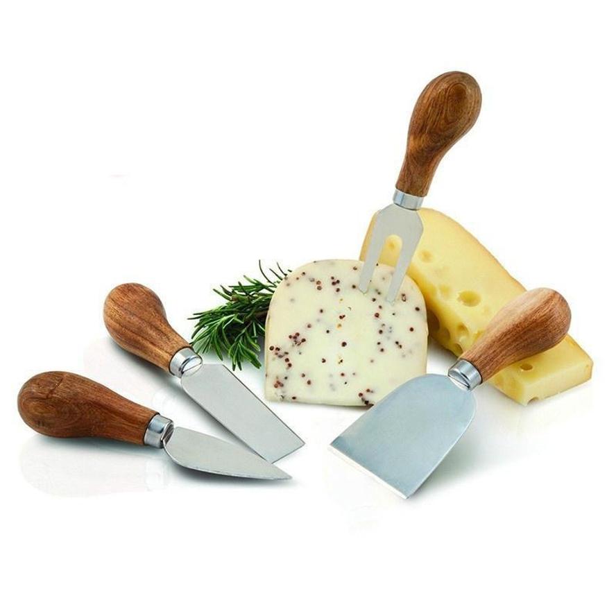 4 Pcs Cheese Knife Set Stainless Steel Wooden Handle Cheese Knife Fork Butter Knife Four Piece Set Kitchen Cheese Cooking Tools