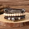 Bohemian Feather Leather Bracelet Set 3Pcs Multi-layer Wood Bead Leaf Charm Stackable Wristbands Vintage Tribal Jewelry for