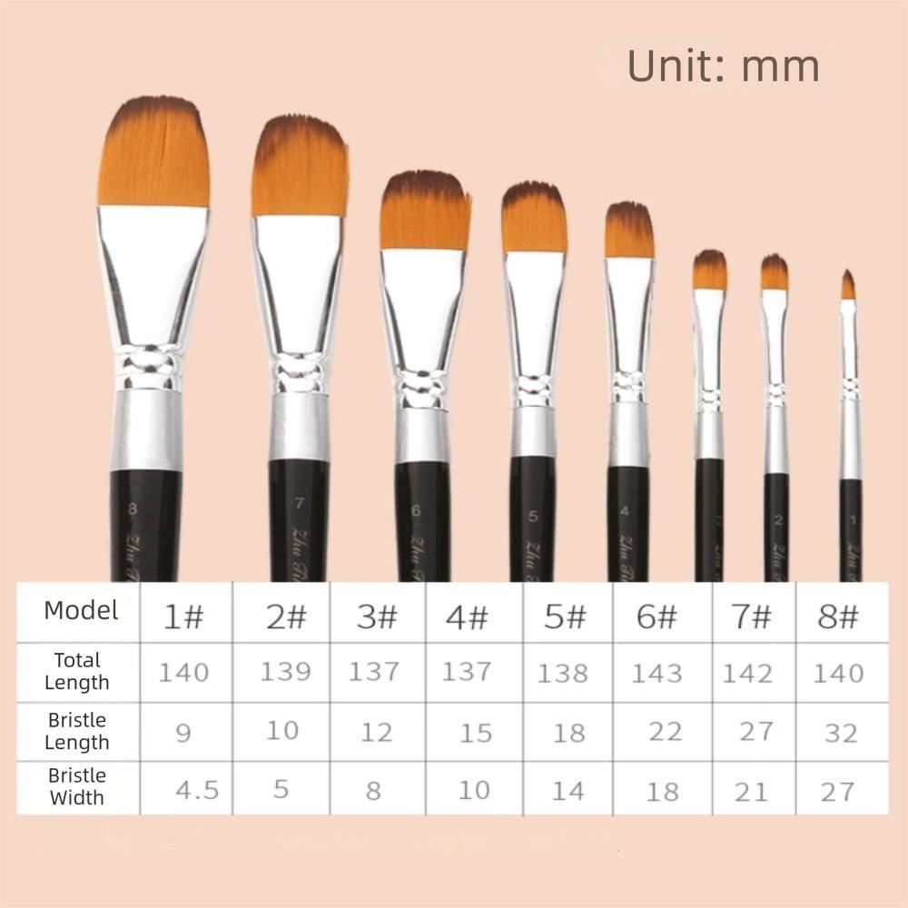8PCS Wood Handle Paint Brush Set Round & Flat Tips Multi-Media Brushes Acrylic Painting