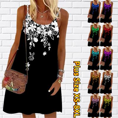 Women Flower Falling Leaves and Flowers Printed Mini Dress Sleeveless Party Dress Summer Beach Dress Sundress