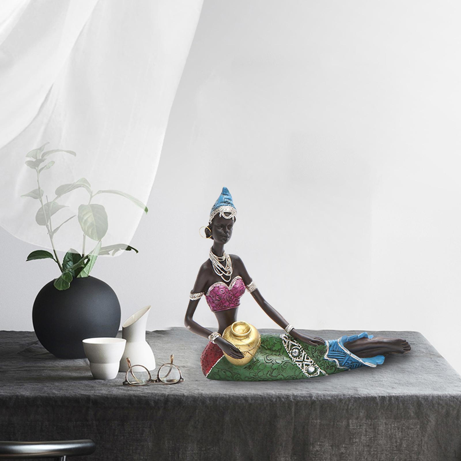 Красивые африканские племенные женские фигуры ремесло Настольные книжные полки Статуэтка из смолы Скульптура Украшения B_16.5x6x15cm