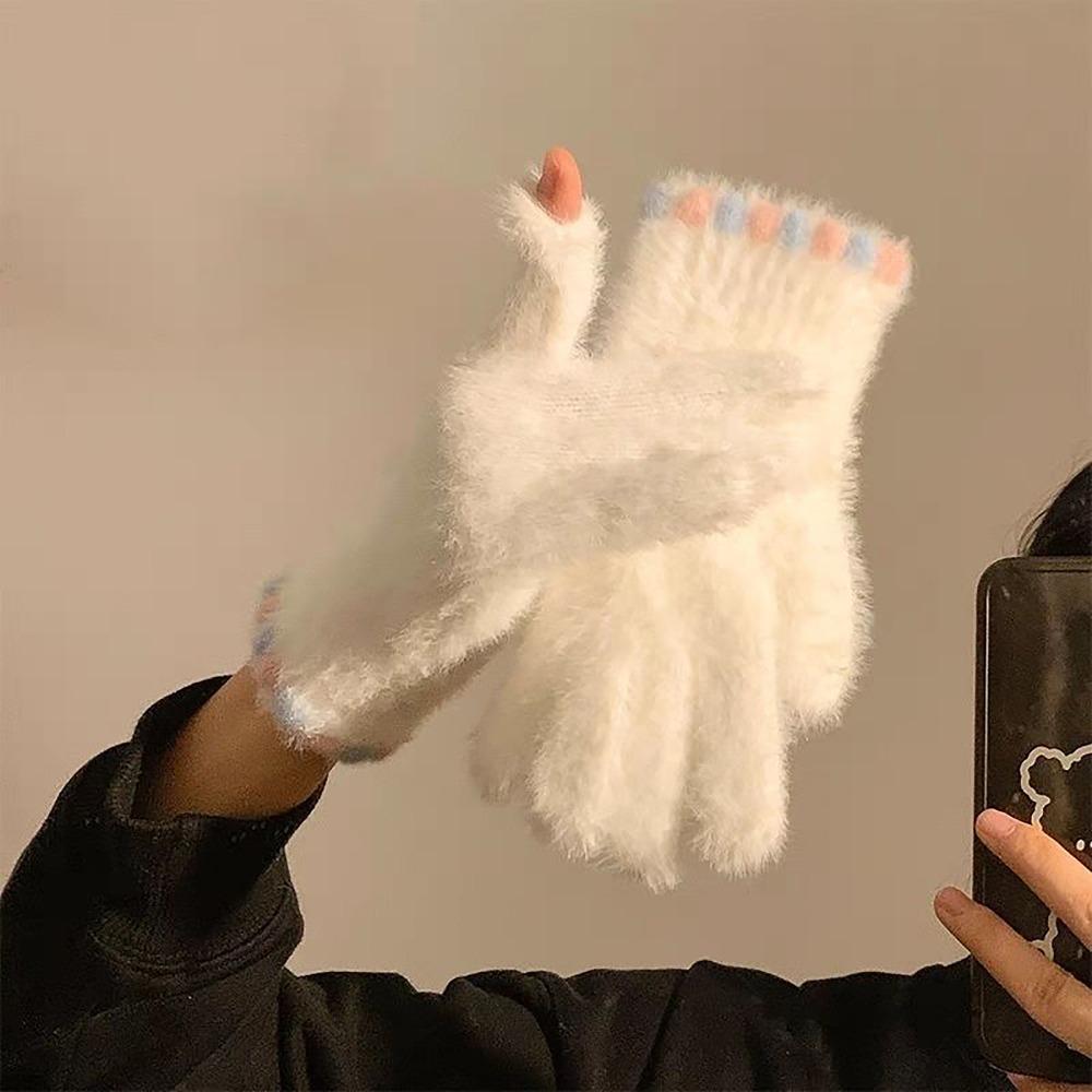 Elastic Fleece Women's Gloves Korean Style Ski Mittens Mink Velvet Gloves  For Girls Winter