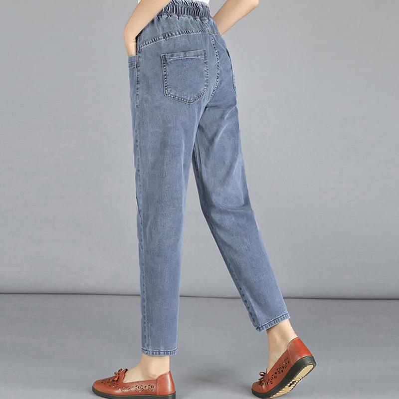 Damen Übergröße 4xl Lässige Denim Knöchellange Hose Vintage Mom Baggy Vaqueros Elastischer Hoher Bund Frühling Sommer Harem Jeans