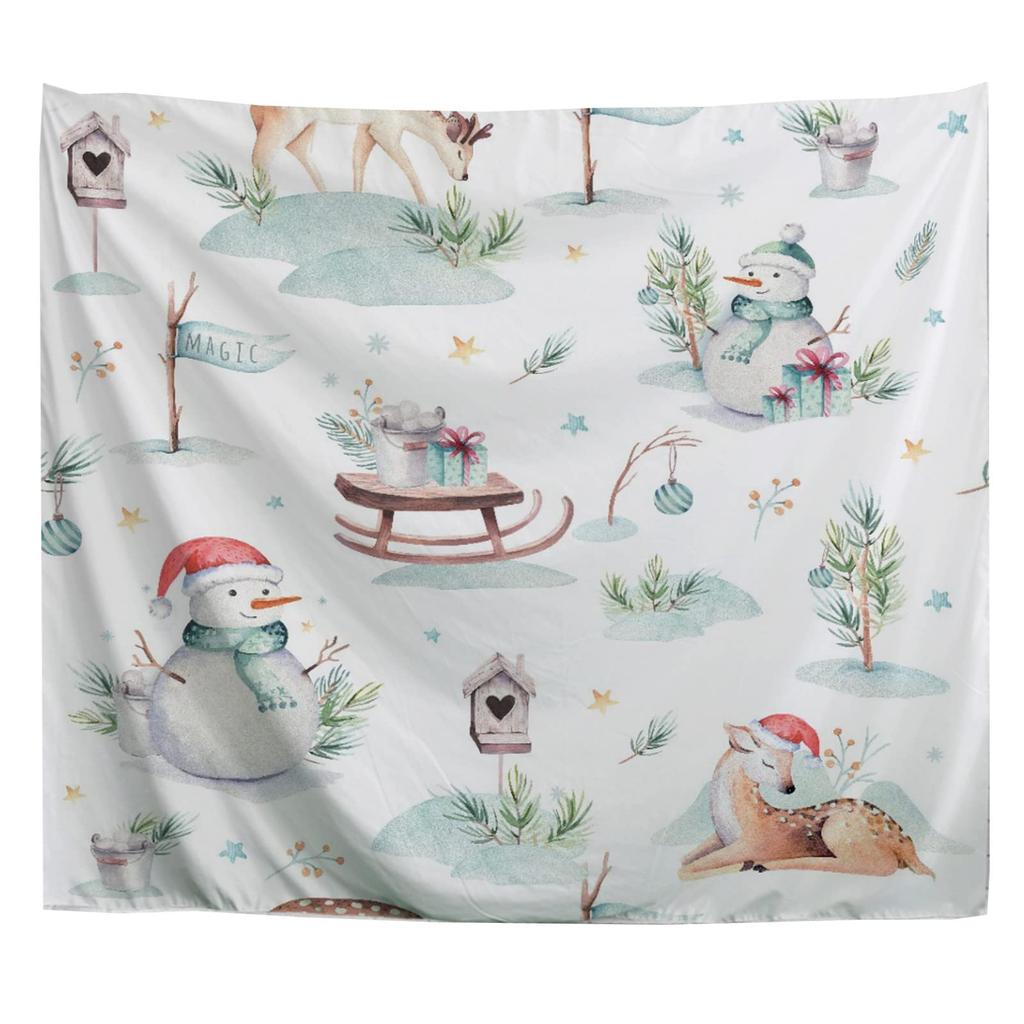 Christmas Themed Cute Snowman Printed Pattern Tapestry Home Living Room Bedroom Dormitory Wall Decoration Tapestry