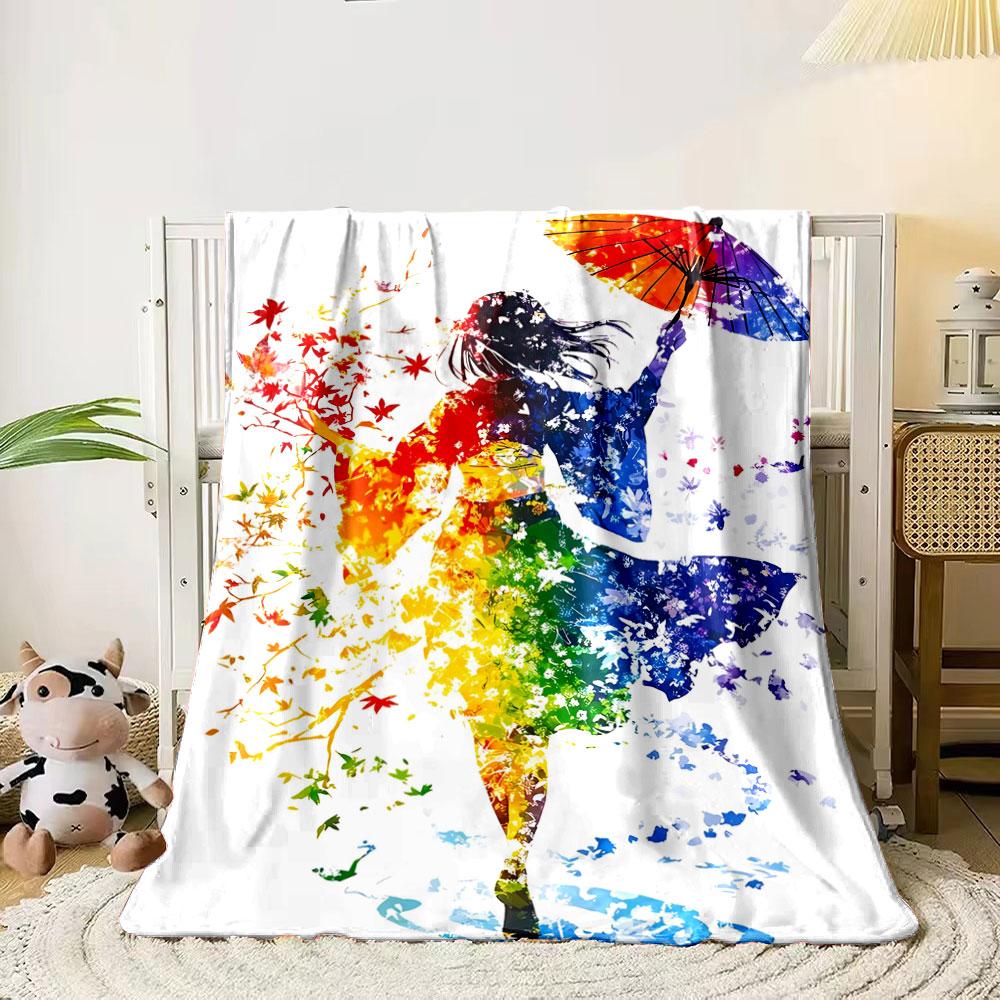 

Silhouette of a woman in a kimono with a colorful floral and leaf pattern. for all seasons blanket lunch break throw gift 80cm x 120cm