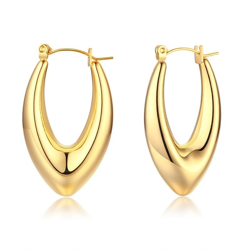 Vnox Geometric Women Earrings, Gold Plated Stainless Steel Huggies, Minimalist Metal Occident Hollow Hoops, Cool Girls Jewelry
