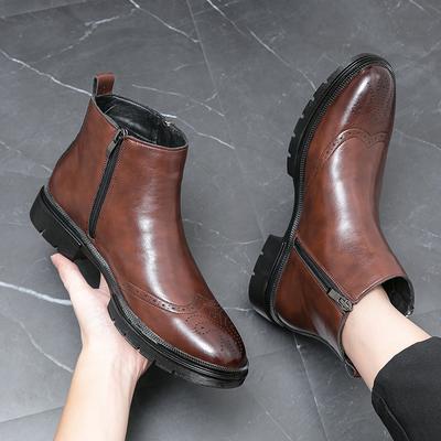 Botines de Moda Estilo Británico para Hombre Zapatos Casuales de Cuero Cremallera Lateral Botas Chelsea para Vestido de Novia Zapatos de Negocios Suaves para Hombre Zapatos Brogue