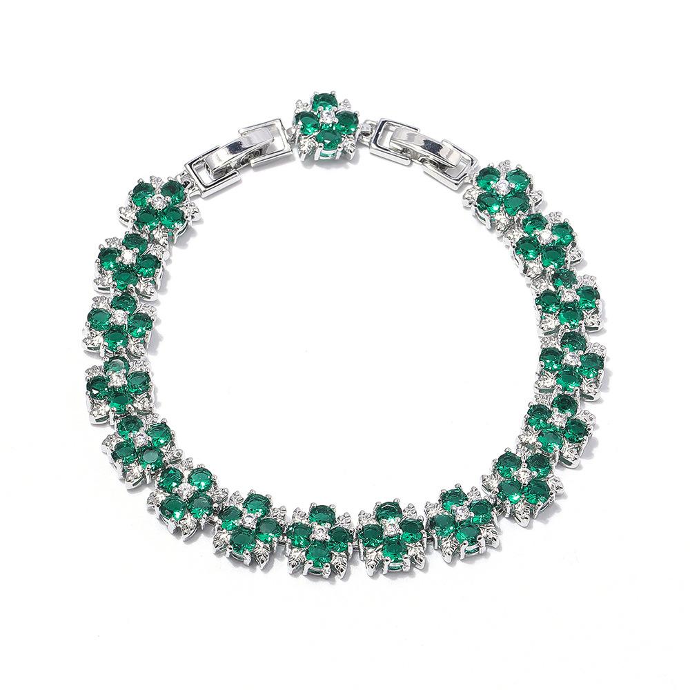 

Горячая распродажа браслет из циркония с крестом и сливовым цветком с невыцветающими ювелирными изделиями из полных бриллиантов 17.5Cm main chain with 3cm extension buckle