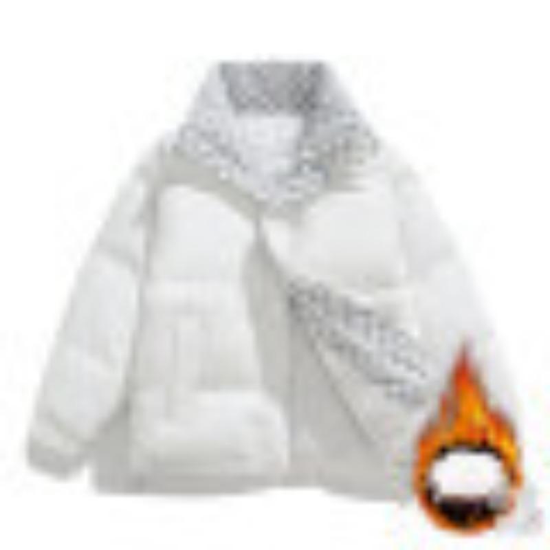 

New Solid Color Cotton Clothes Men s Winter Thickened Trendy Brand Jacket Stand-up Collar Fashion Sense Less Cashew Flower Cotton-padded Clothes S белый