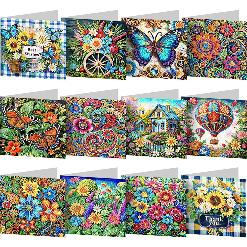 8/12PCS DIY Diamond Art Greeting Cards Rhinestone Diamond Art Mosaic Postcards for Christmas Birthdays Thanksgiving and Holidays