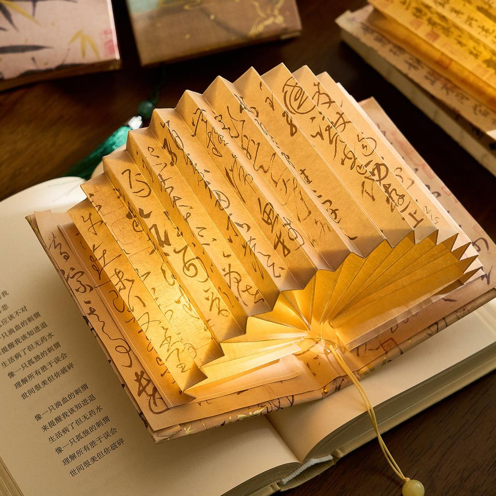 Chinese Fan Shaped Book Lamp Glass Bead Lamp Series Artistic Calligraphy Famous Paintings DIY Handmade Desktop Ornaments