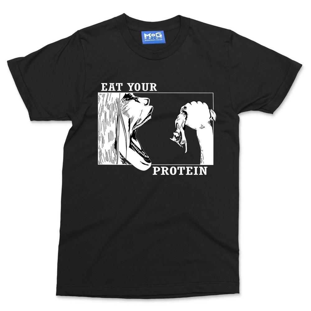 Funny Anime T-shirt Eat Your Protein Attack On Japanese Tee Manga Art Gym Shirt