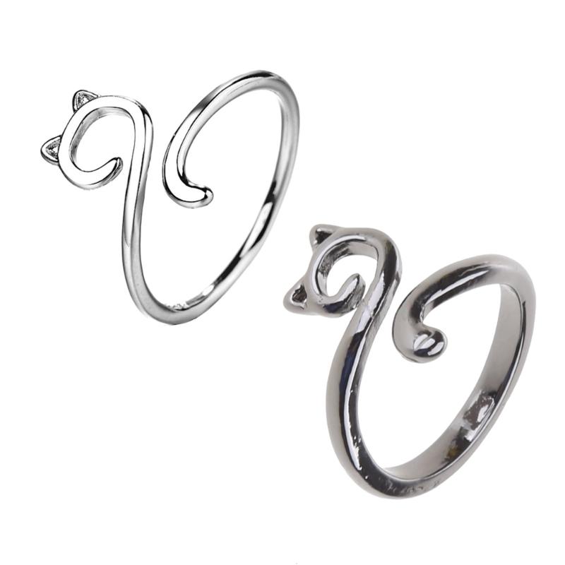 Dainty Cute Cat Long Tail Finger Ring Knitting Crocheting Joint Ring Jewelry