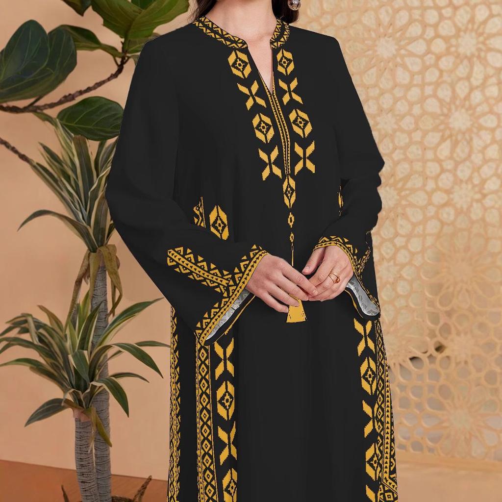 Ethnisches V-Ausschnitt-Kleid im Nahen Osten für muslimische Frauen