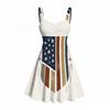 Women Plus Size Off Shoulder Sleeveless Strappy Star Stripe Printed Flared Dress