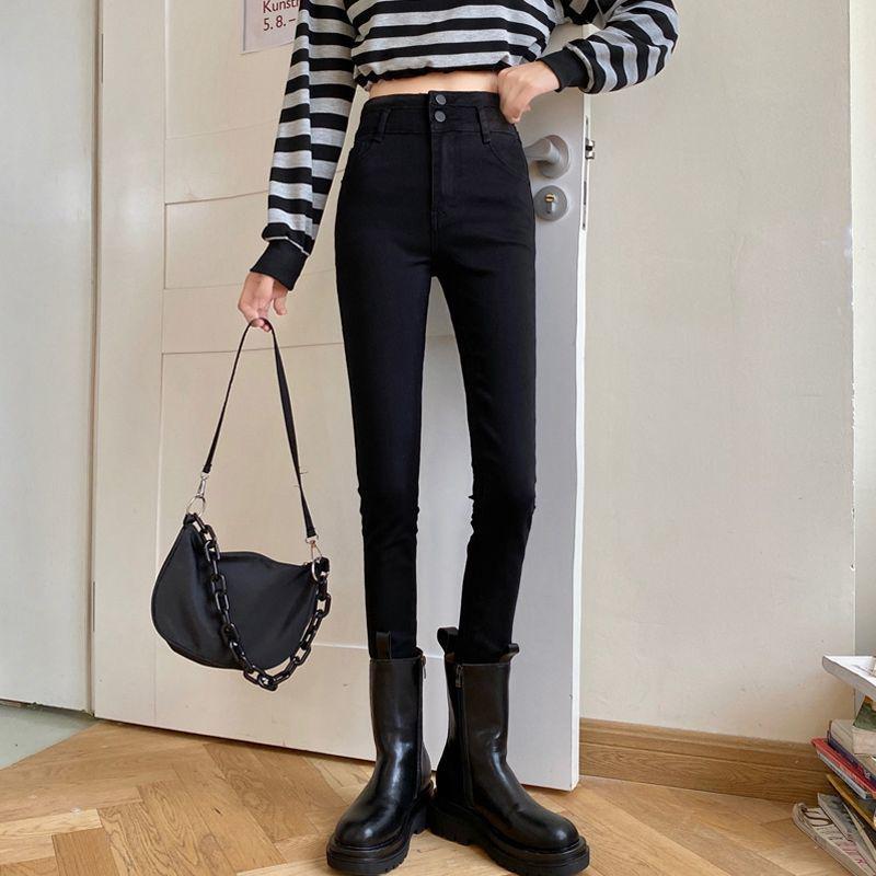 Korean Style Women's High-Waisted Elastic Skinny Jeans for Spring and Autumn