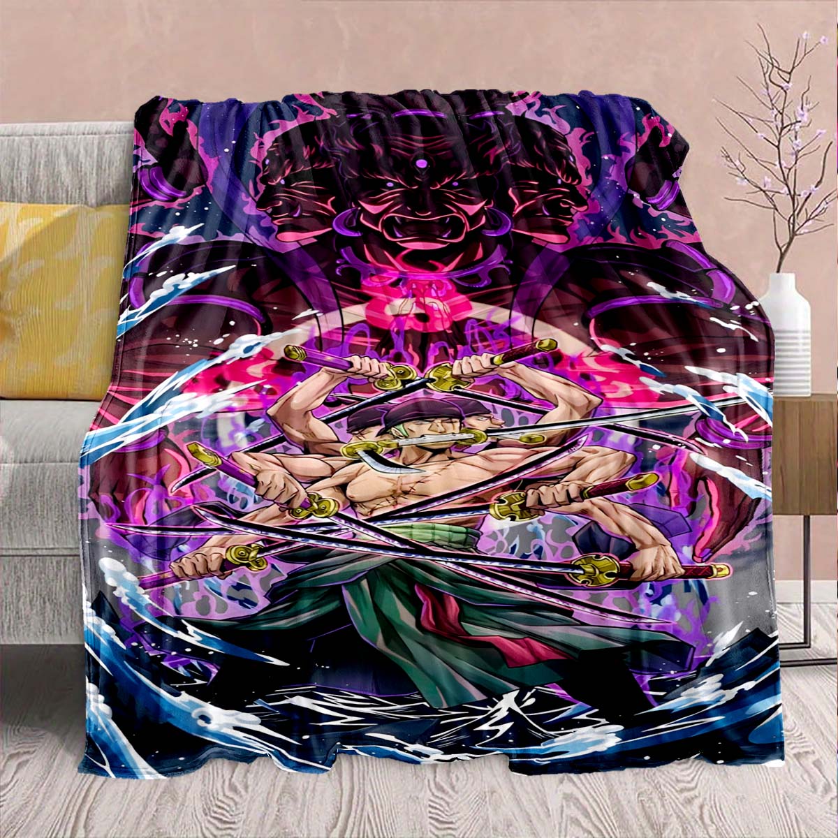 

One Piece Anime Flannel Blanket - Soft Warm Perfect for Sofa, Bedding Camping Travel Office Home Decor -QJY 75x90cm