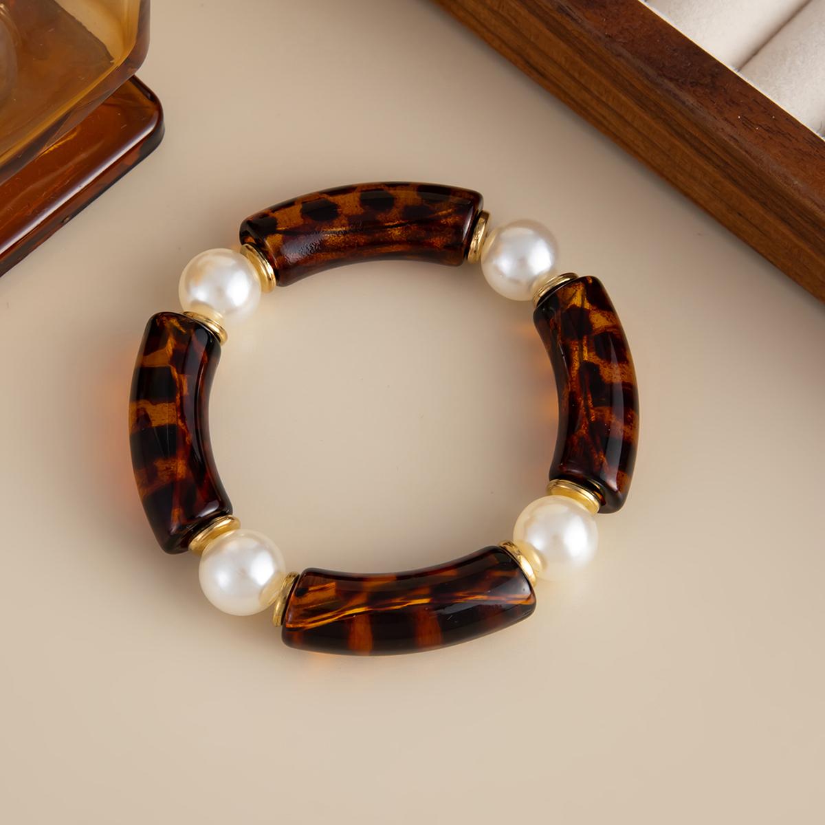 

SHIXIN 7 Styles Vintage Resin Round Tube Elastic Bangle Bracelet for Women Boho Stackable Imitation Pearl Acrylic Bead Bracelet