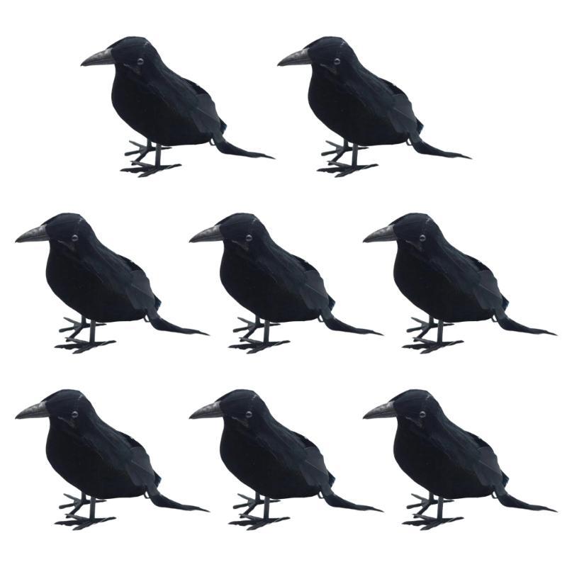 

8Pcs Artificial Crows Realistic Feathered Crows for Halloween Decoration CHINA