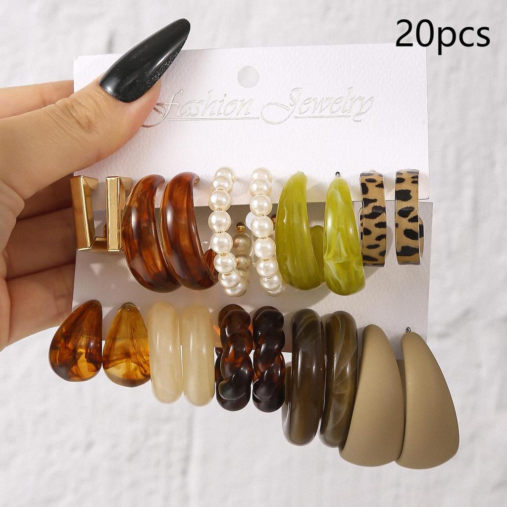 Retro Summer Multi-color Hoop Earring Set Water Drop C-shaped Designs Women's Fashion Leopard Print Earrings Daily Wear Dating