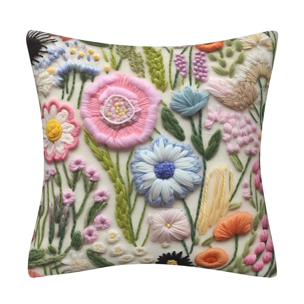 Vibrant 3D Printed Wildflower Meadow–Colorful Boho Floral Decorative Throw Pillow Cover Cotton Linen Cushion Cover